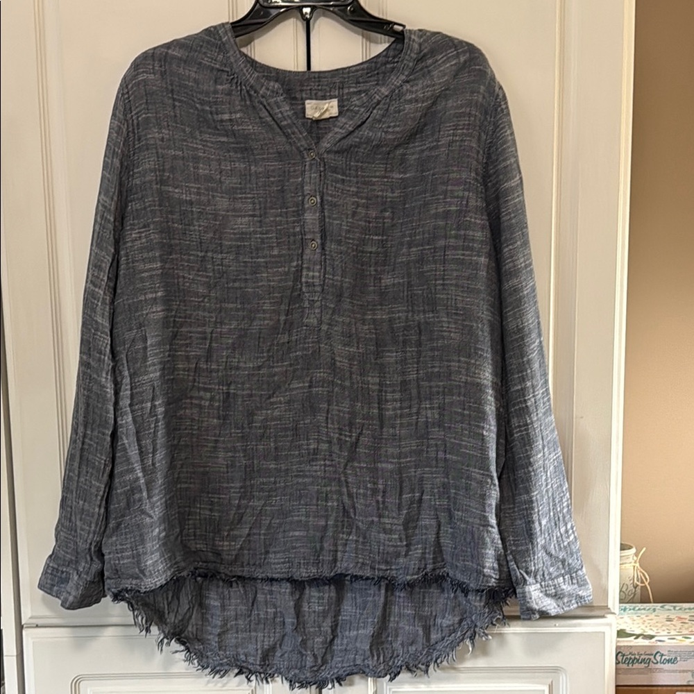 Caslon Chambray Blouse with Mandarin Collar